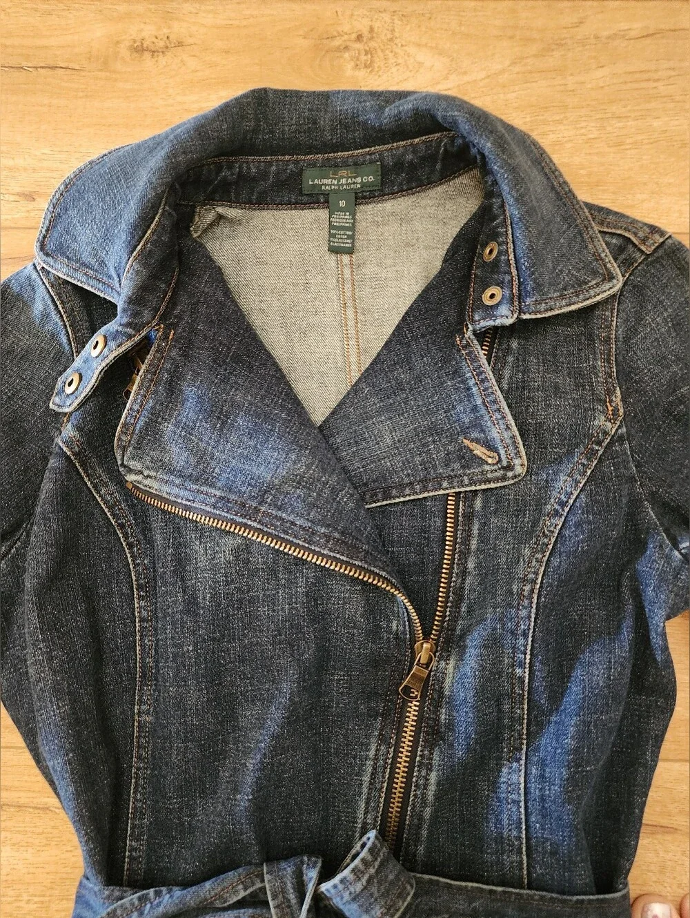 Vintage NWOT Ralph Lauren Jeans Heavy Denim Trench Coat Dress Women 10 Moto Zip - Picture 5 of 13